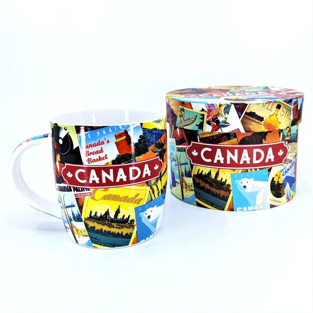 Tasse en porcelaine avec collage du Canada et boîte