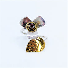 Load image into Gallery viewer, Garnet Flower &amp; Leaf Adjustable Ring
